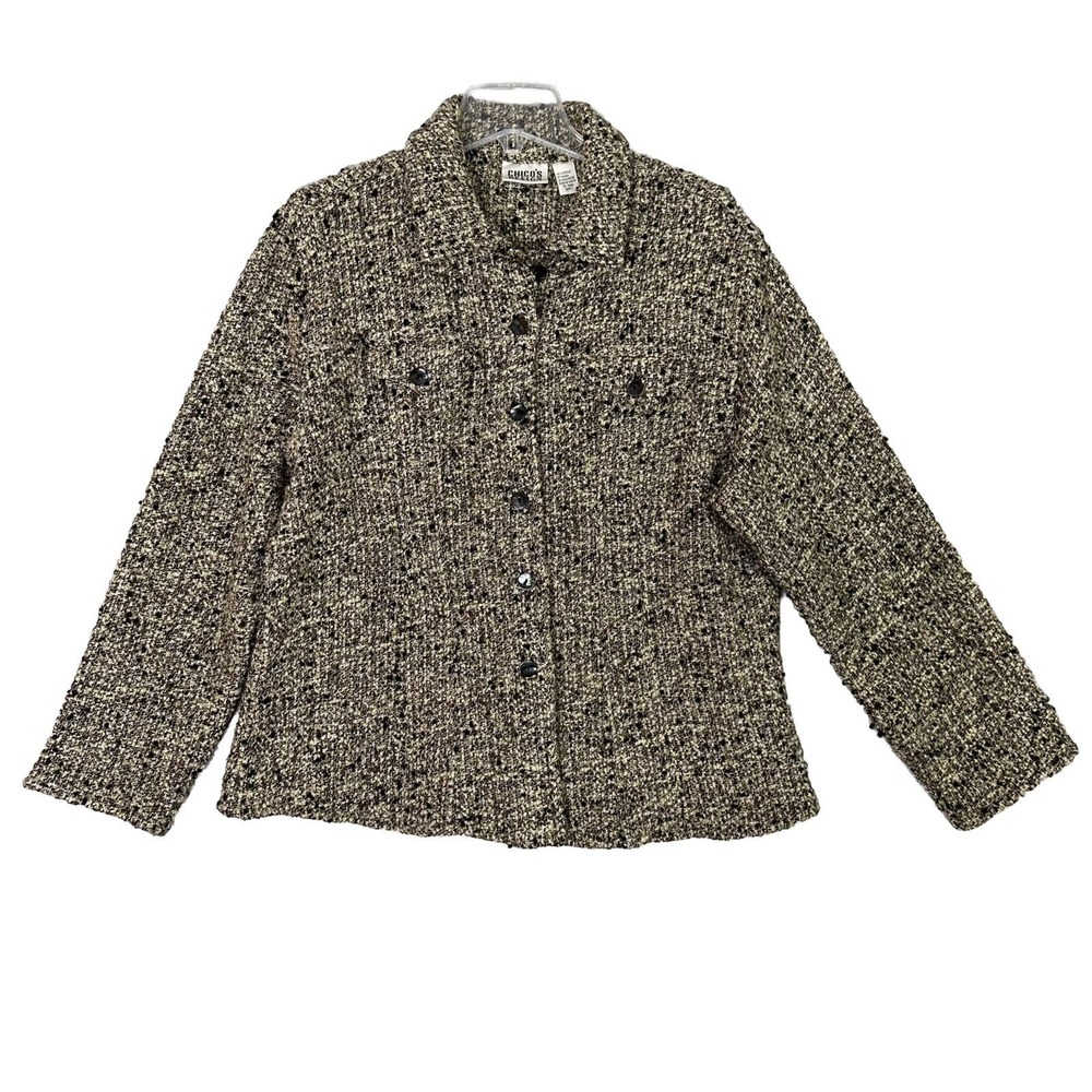 Chicos Sweater Jacket Women Sz 3 XL 16 Tweed Boucle Wool Mohair Blend Shacket